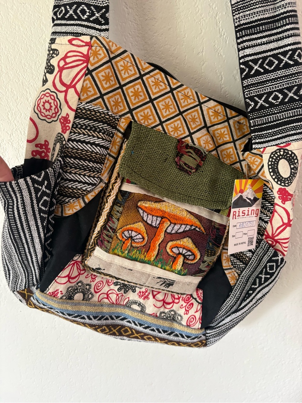 Bohemian Patchwork Tote Bag - Multi-color mushroom